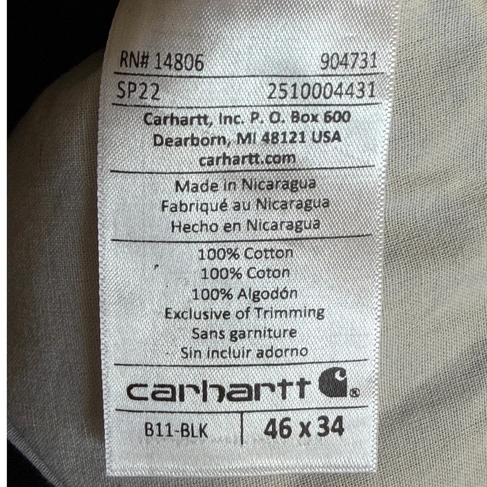 Carhartt B11 Washed Duck Work Pants Mens 46x34 Black Loose Fit Utility NWT